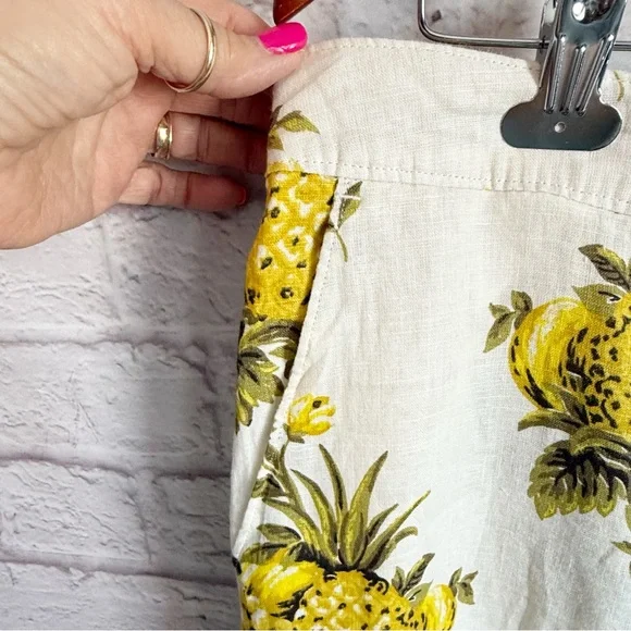 Tahari 100% Linen Wide Leg Elastic Waist Pineapple Floral Pants XL NWOT - Picture 3 of 8